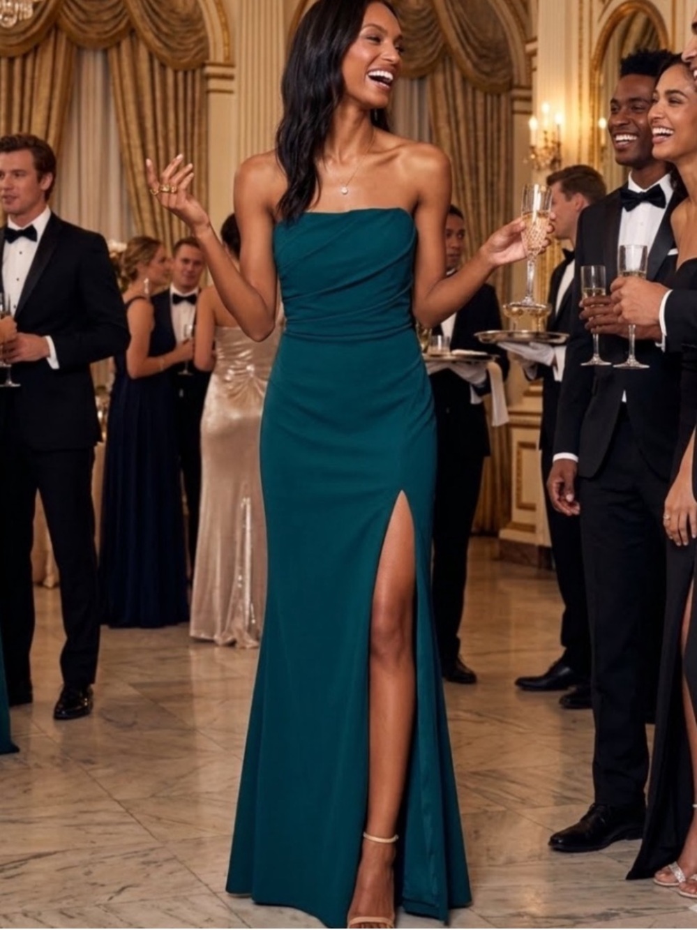 New New Lulus Marvelous Entrance Strapless Pleated Emerald Evening Gown Sz Small